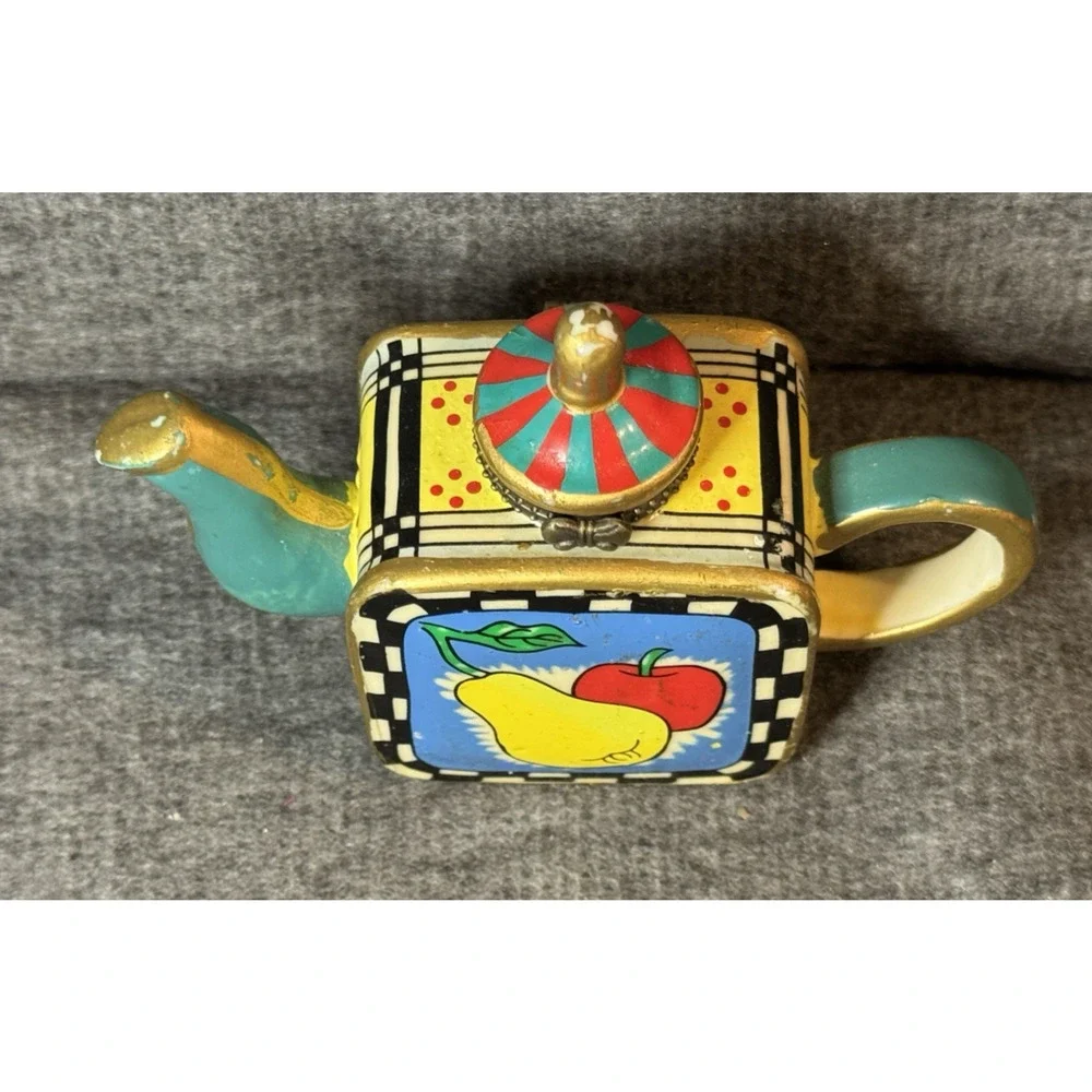 Greenbrier Teapot Floral Hinged Trinket Box